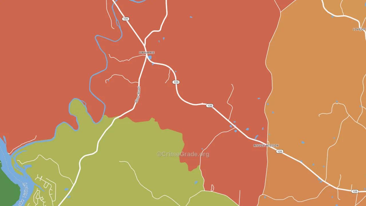 Uwharrie, NC Map of Robbery Rates
