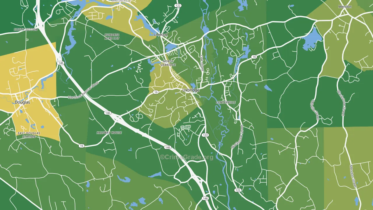 Uxbridge, MA Map of Robbery Rates
