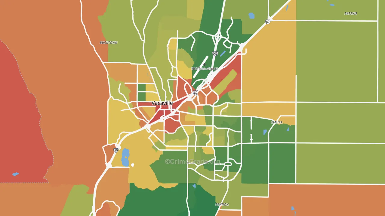 Vacaville, CA Map of Robbery Rates