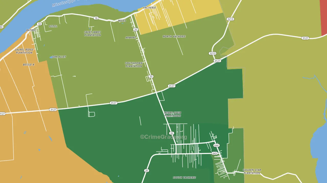 Vacherie, LA Map of Robbery Rates