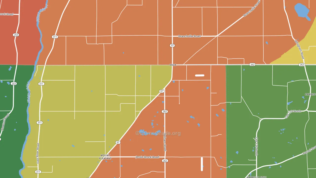 Vada, GA Map of Robbery Rates