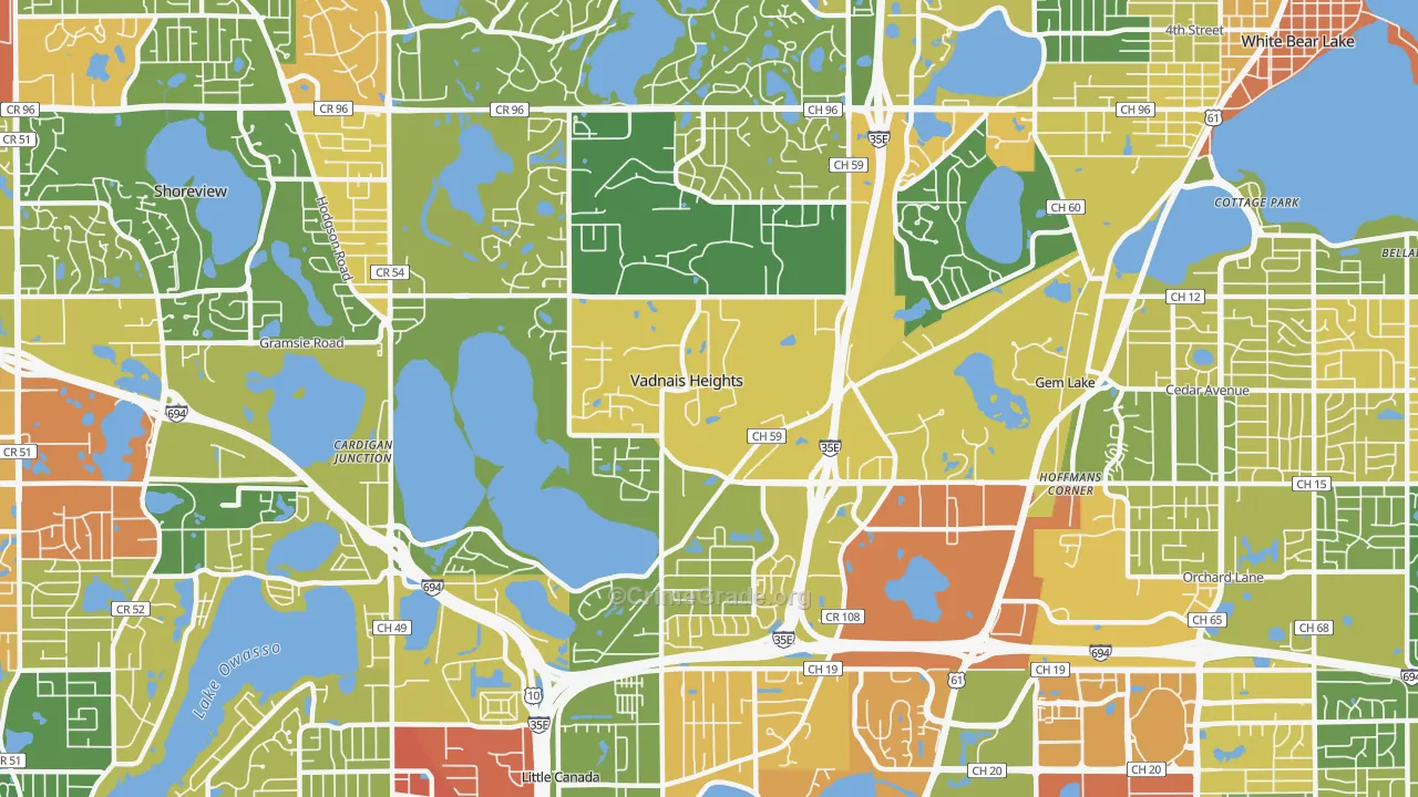 Vadnais Heights, MN Map of Robbery Rates