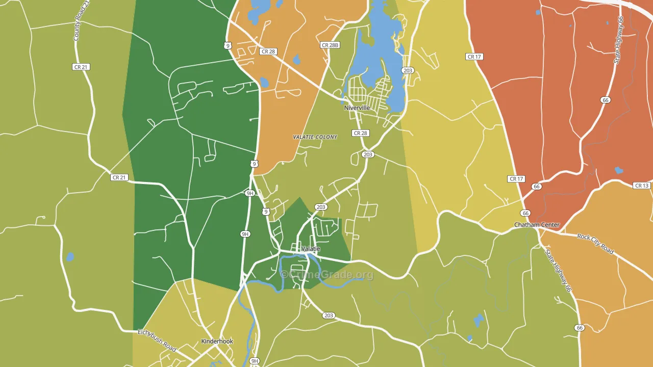 Valatie, NY Map of Robbery Rates