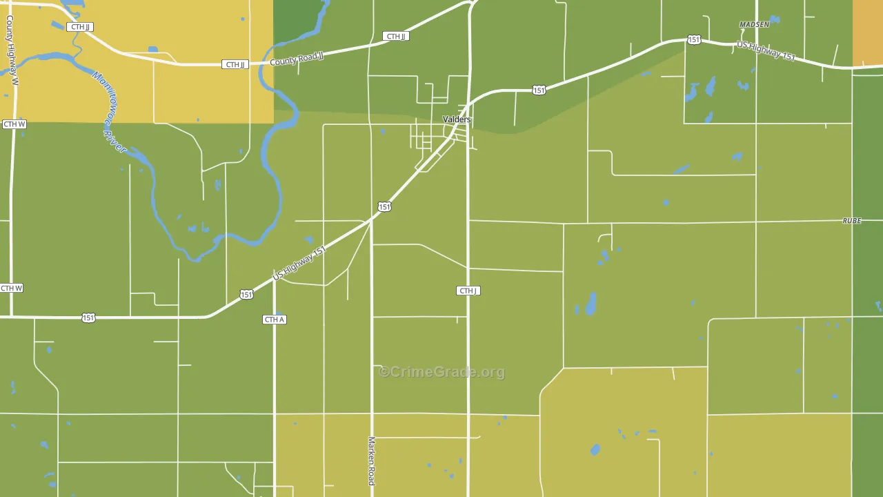 Valders, WI Map of Robbery Rates
