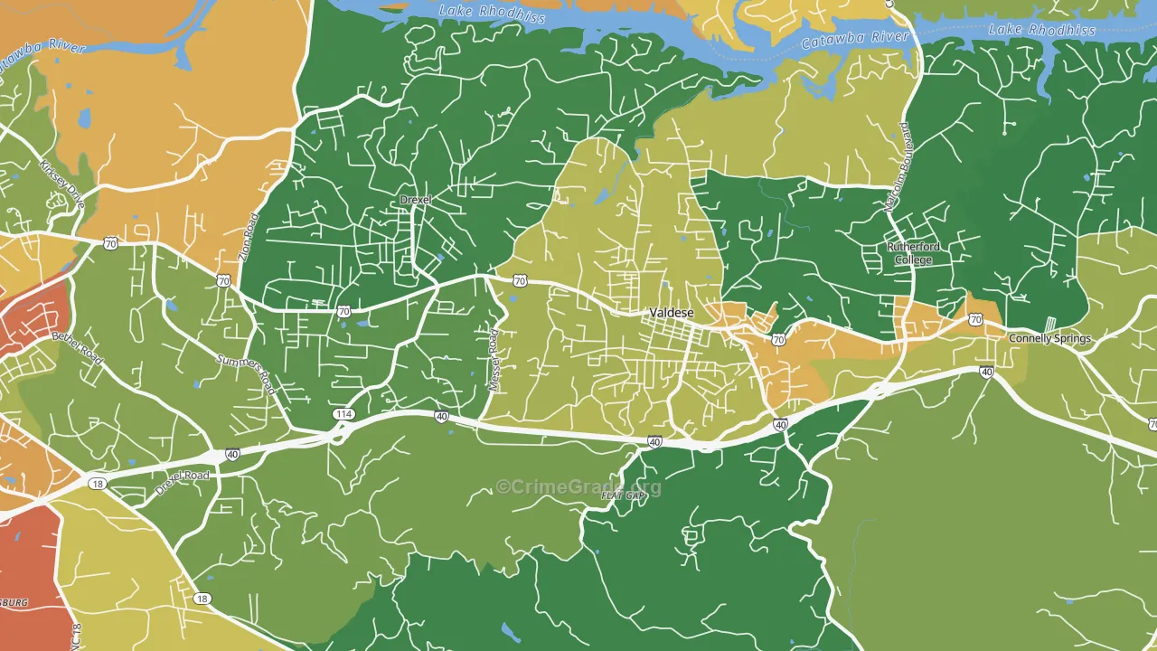 Valdese, NC Map of Robbery Rates