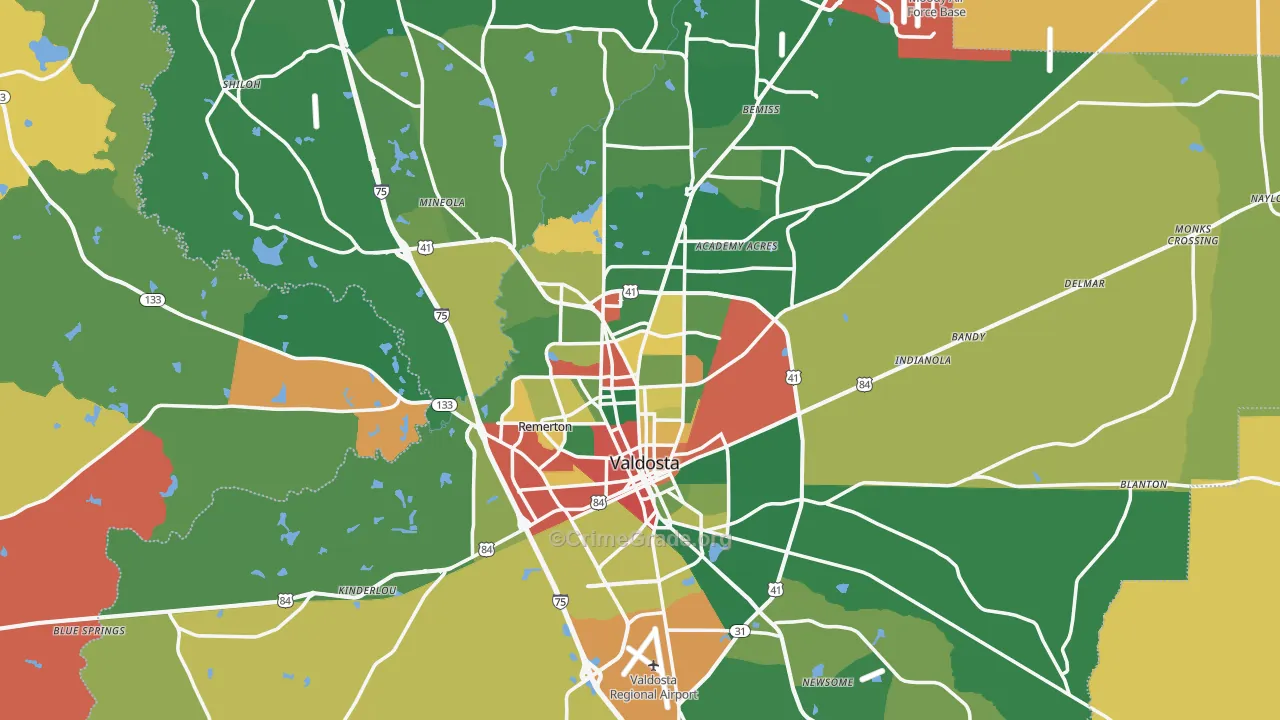 Valdosta, GA Map of Robbery Rates