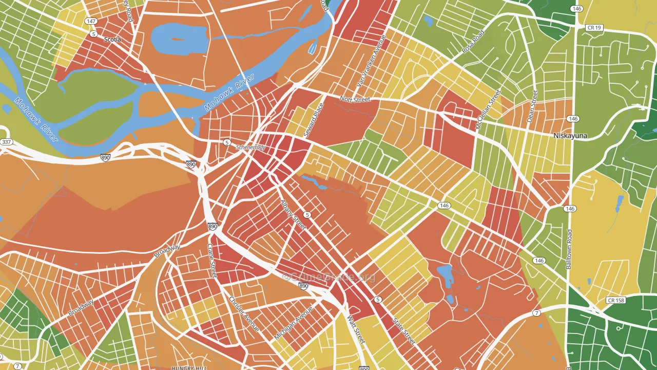 Vale and Eastern Avenue, Schenectady, NY Map of Robbery Rates