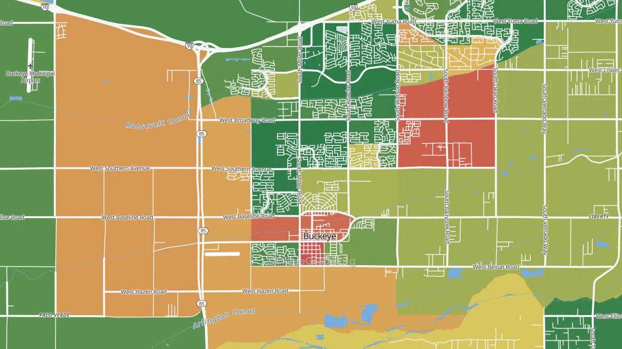 Valencia, Buckeye, AZ Map of Robbery Rates