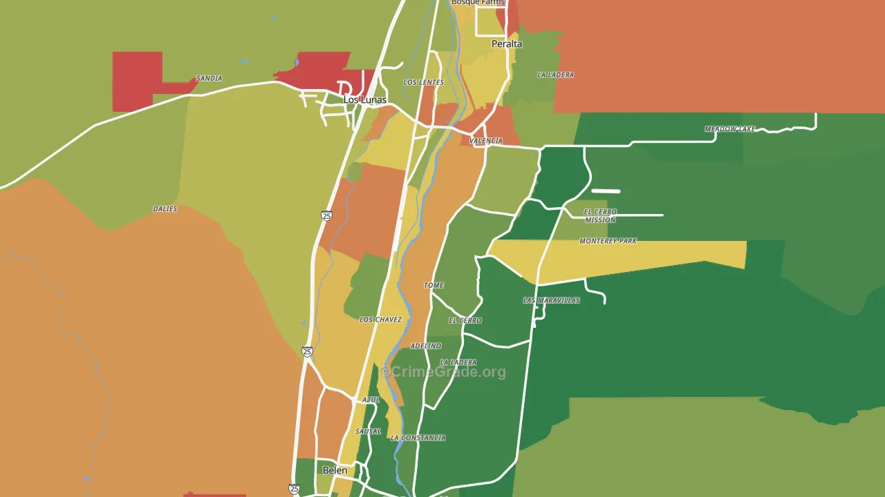 Valencia County, NM Map of Robbery Rates