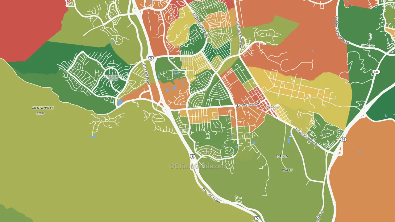 Valencia, Newhall, CA Map of Robbery Rates