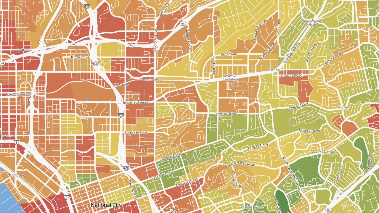 Valencia Park, San Diego, CA Map of Robbery Rates