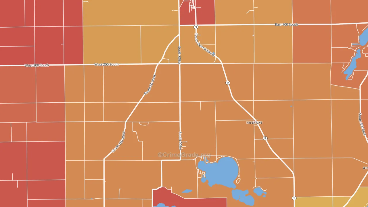 Valentine, IN Map of Robbery Rates
