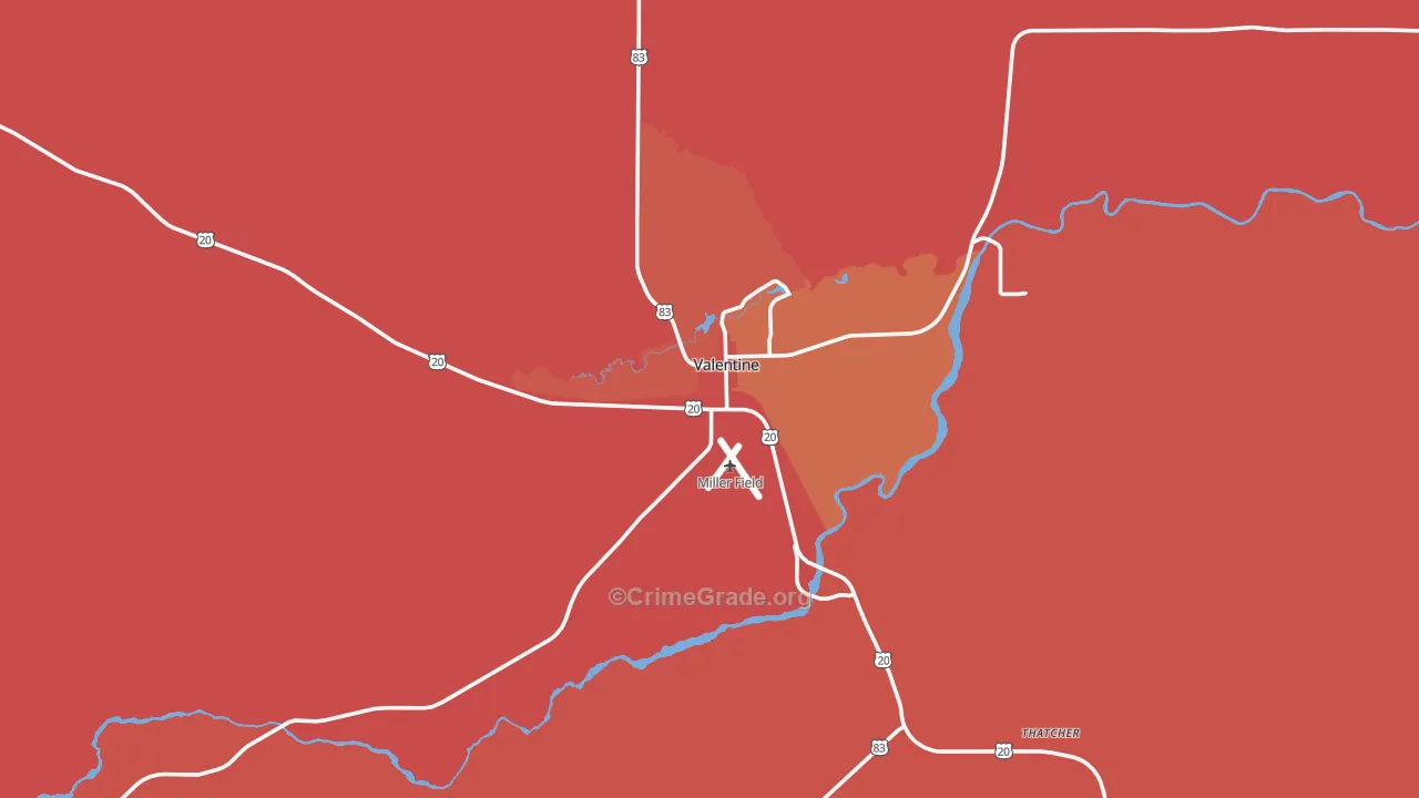Valentine, NE Map of Robbery Rates