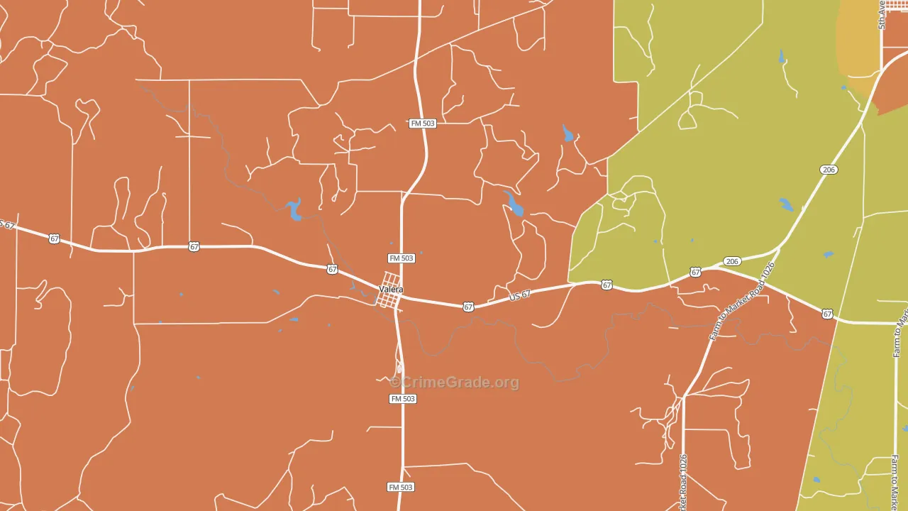 Valera, TX Map of Robbery Rates