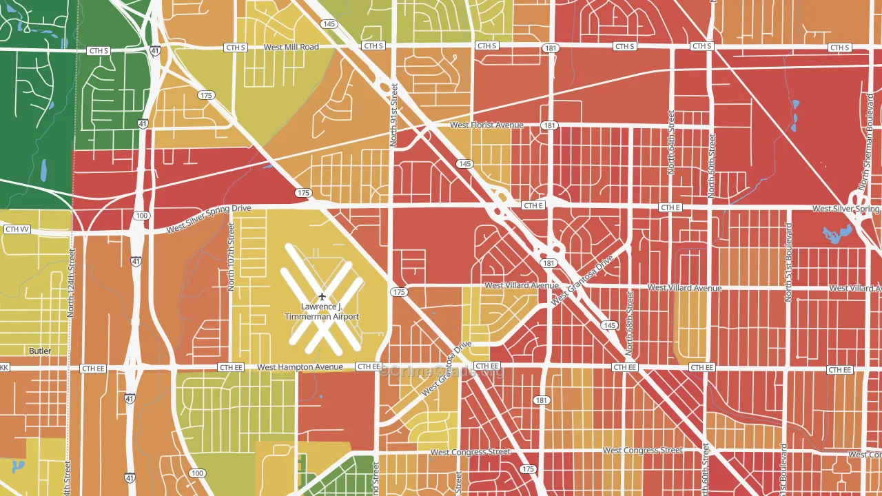 Valhalla, Milwaukee, WI Map of Robbery Rates