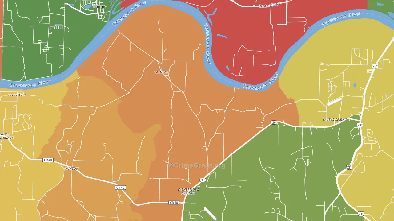 Valhermoso Springs, AL Map of Robbery Rates