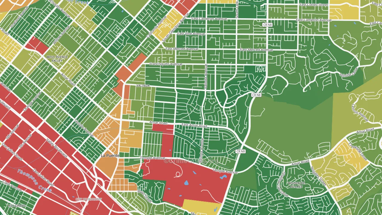Valinda, CA Map of Robbery Rates
