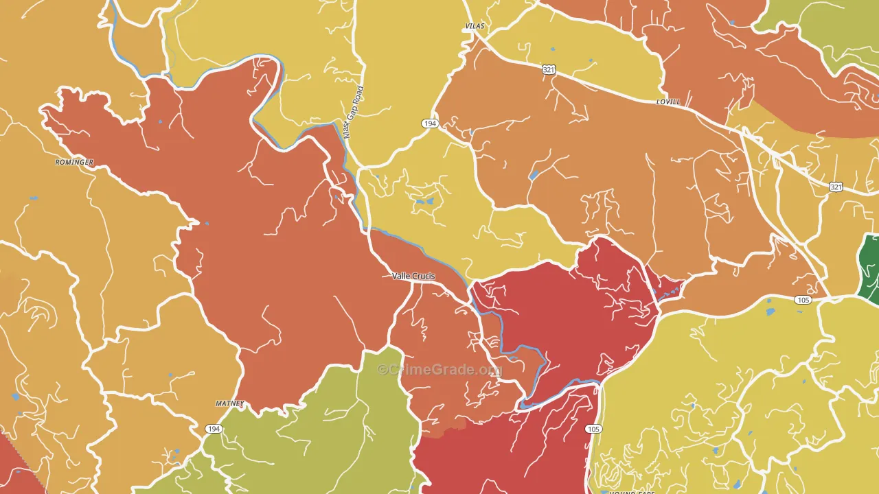 Valle Crucis, NC Map of Robbery Rates