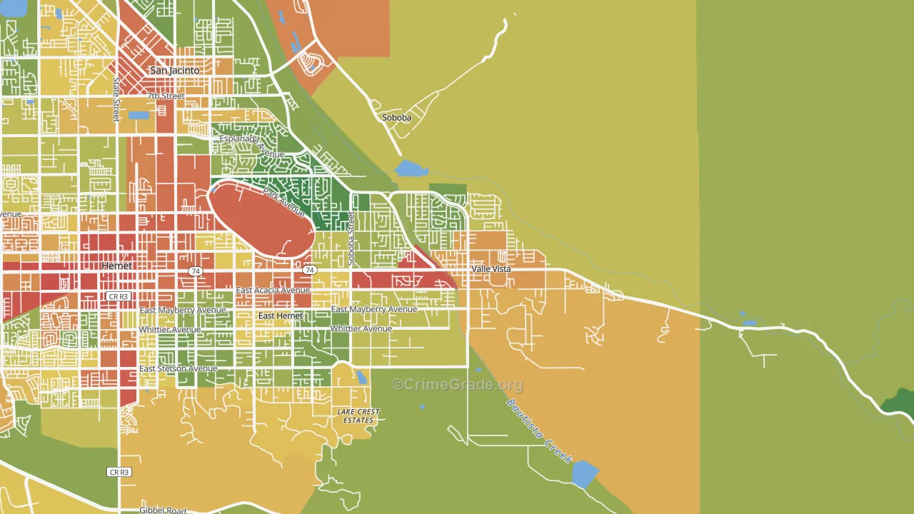 Valle Vista, CA Map of Robbery Rates