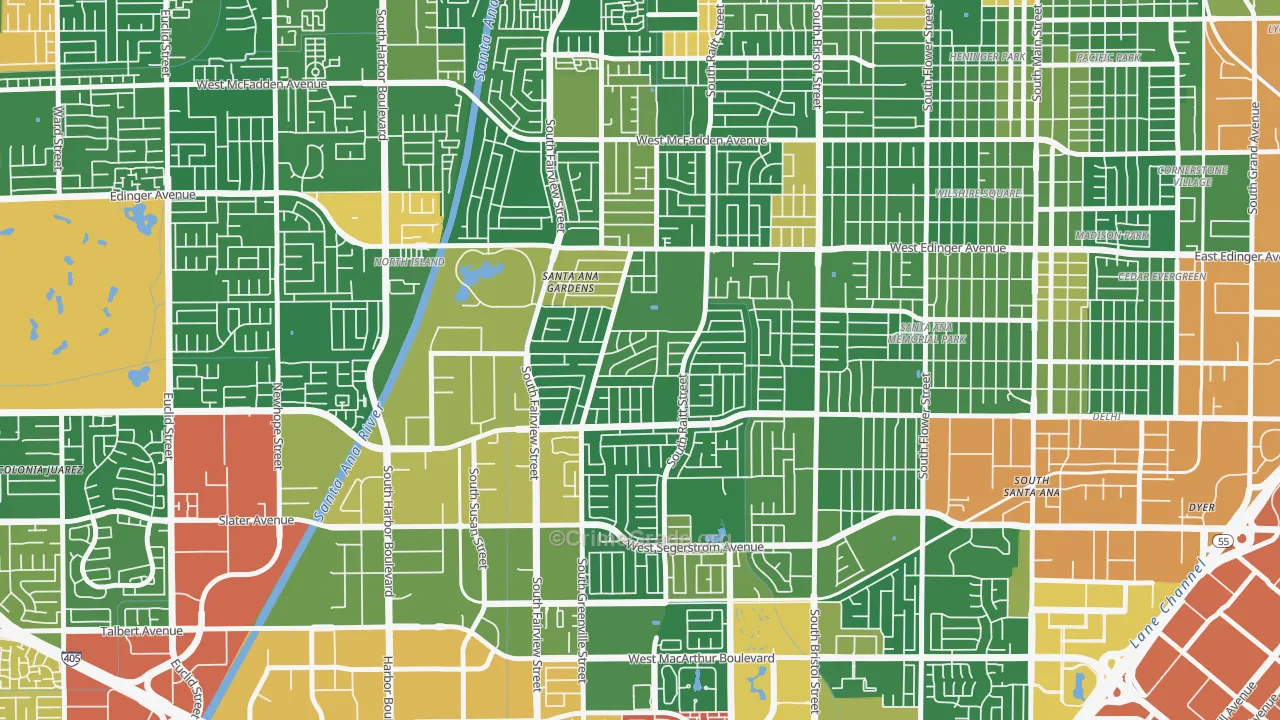 Valley Adams, Santa Ana, CA Map of Robbery Rates