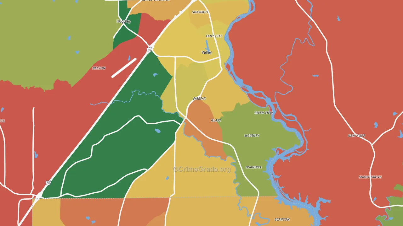 Valley, AL Map of Robbery Rates
