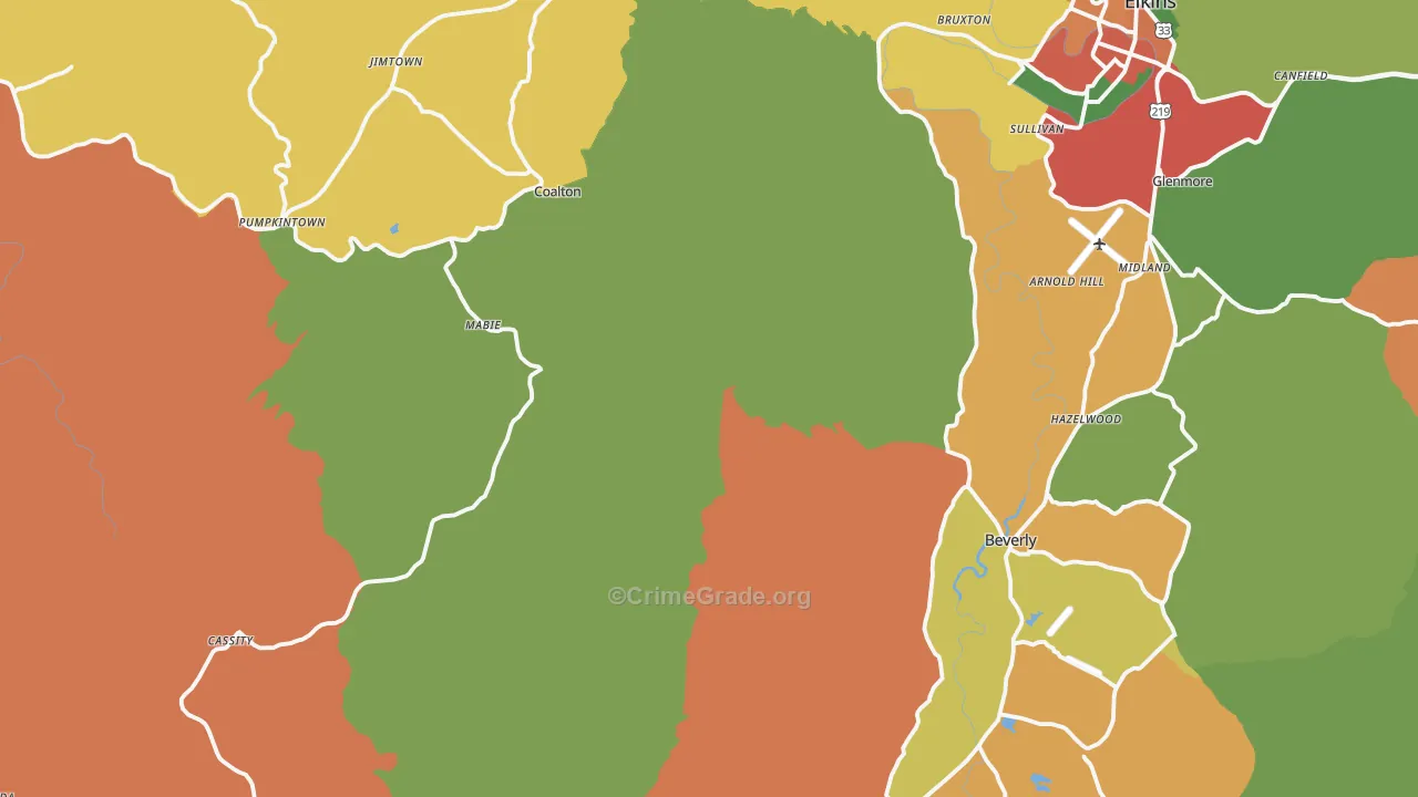 Valley Bend, WV Map of Robbery Rates