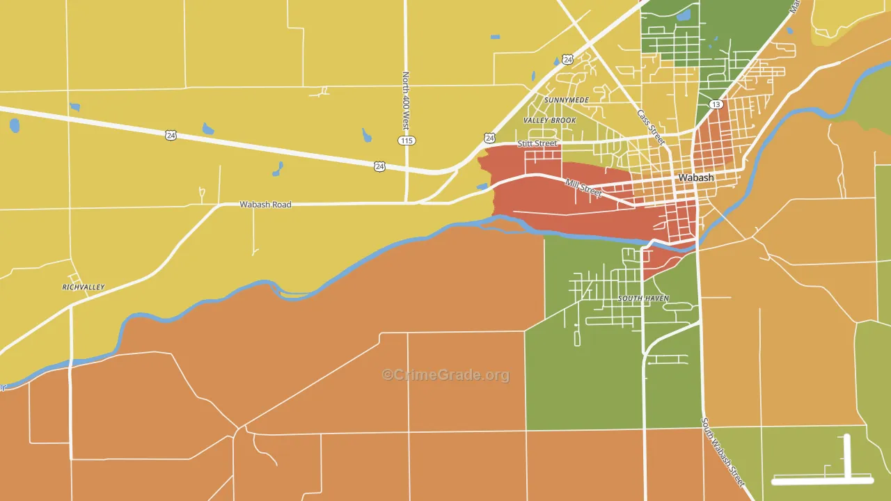 Valley Brook, IN Map of Robbery Rates