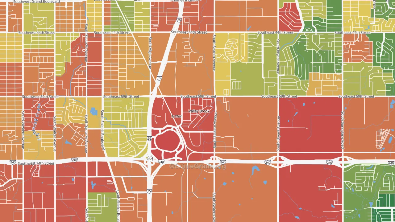 Valley Brook, OK Map of Robbery Rates