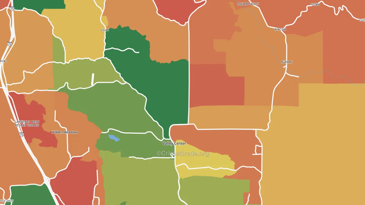 Valley Center, CA Map of Robbery Rates