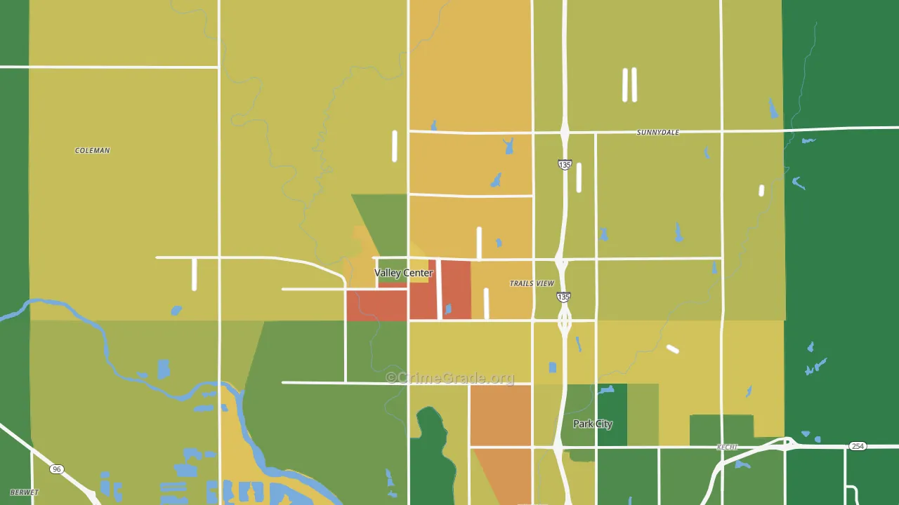 Valley Center, KS Map of Robbery Rates