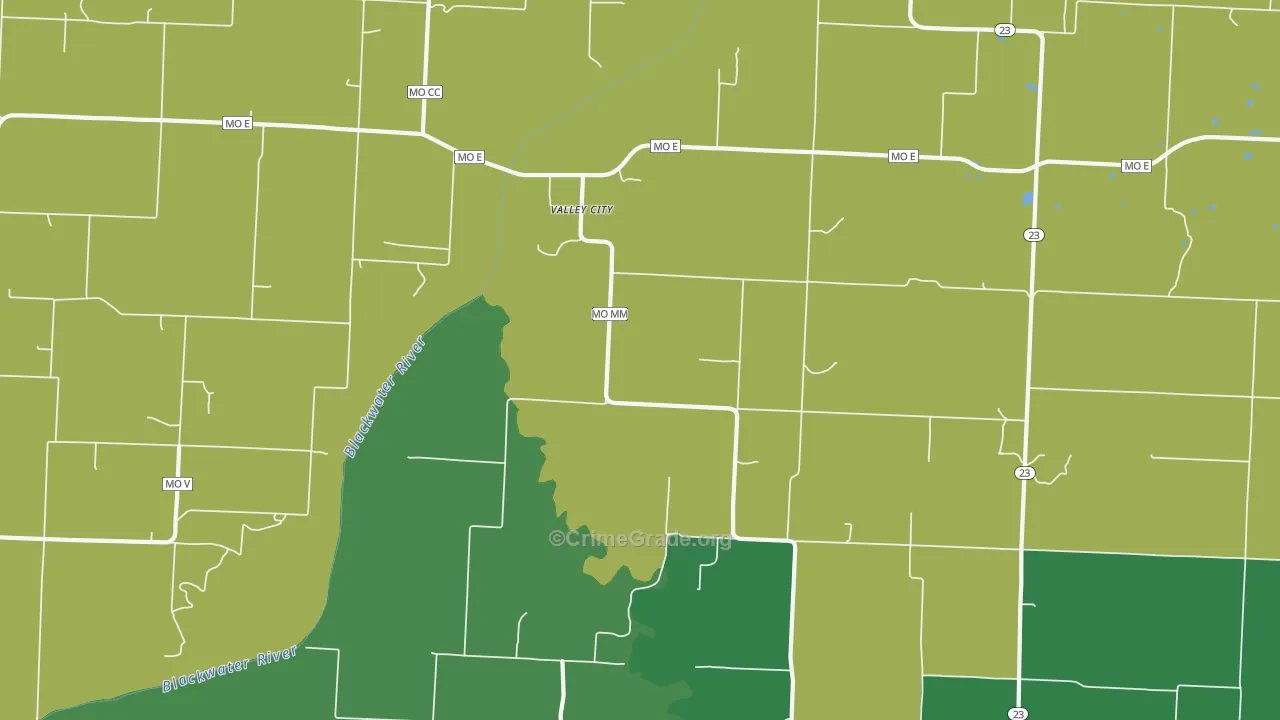 Valley City, MO Map of Robbery Rates