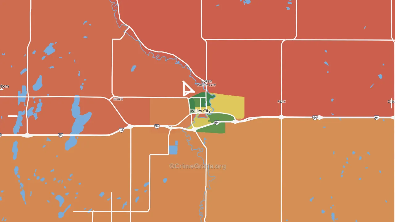 Valley City, ND Map of Robbery Rates