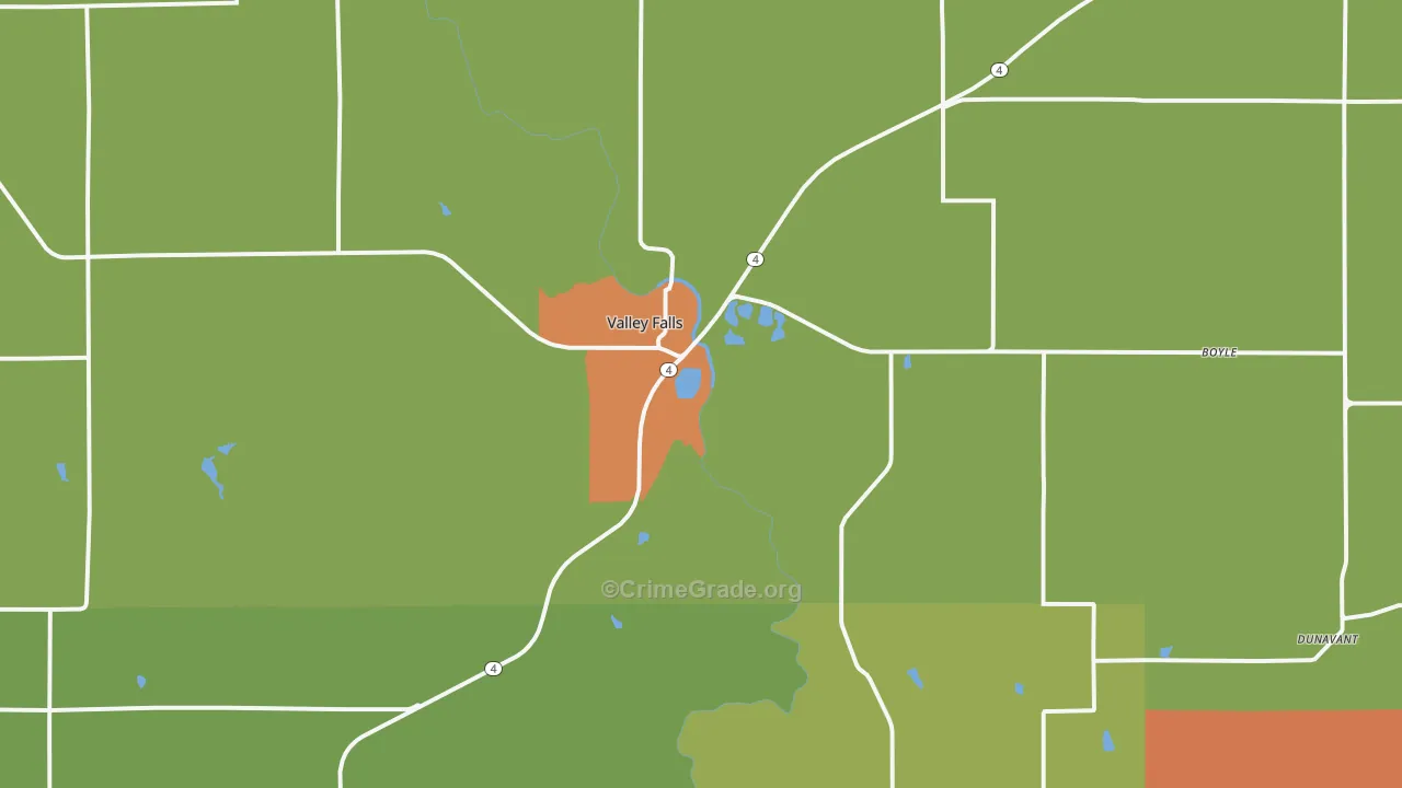 Valley Falls, KS Map of Robbery Rates