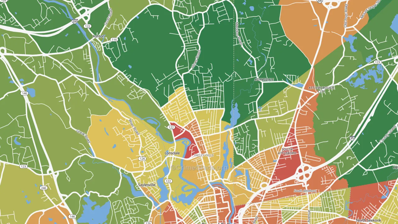 Valley Falls, RI Map of Robbery Rates