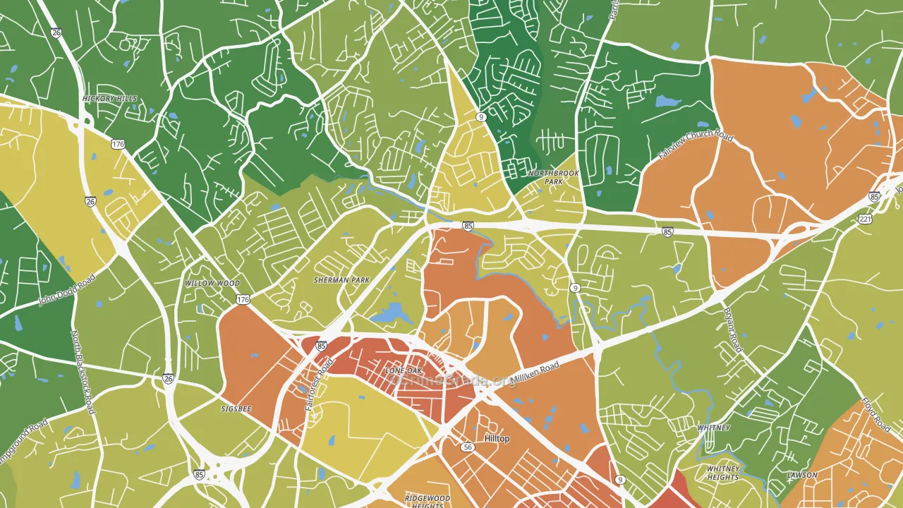Valley Falls, SC Map of Robbery Rates