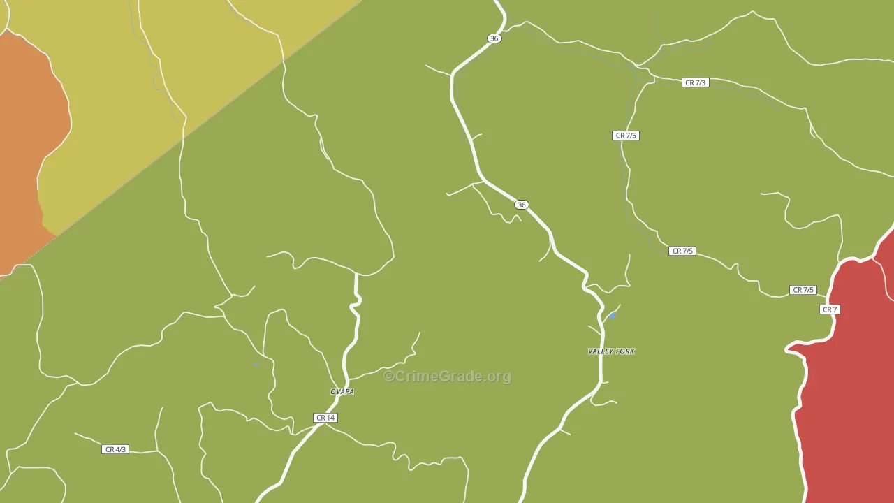 Valley Fork, WV Map of Robbery Rates