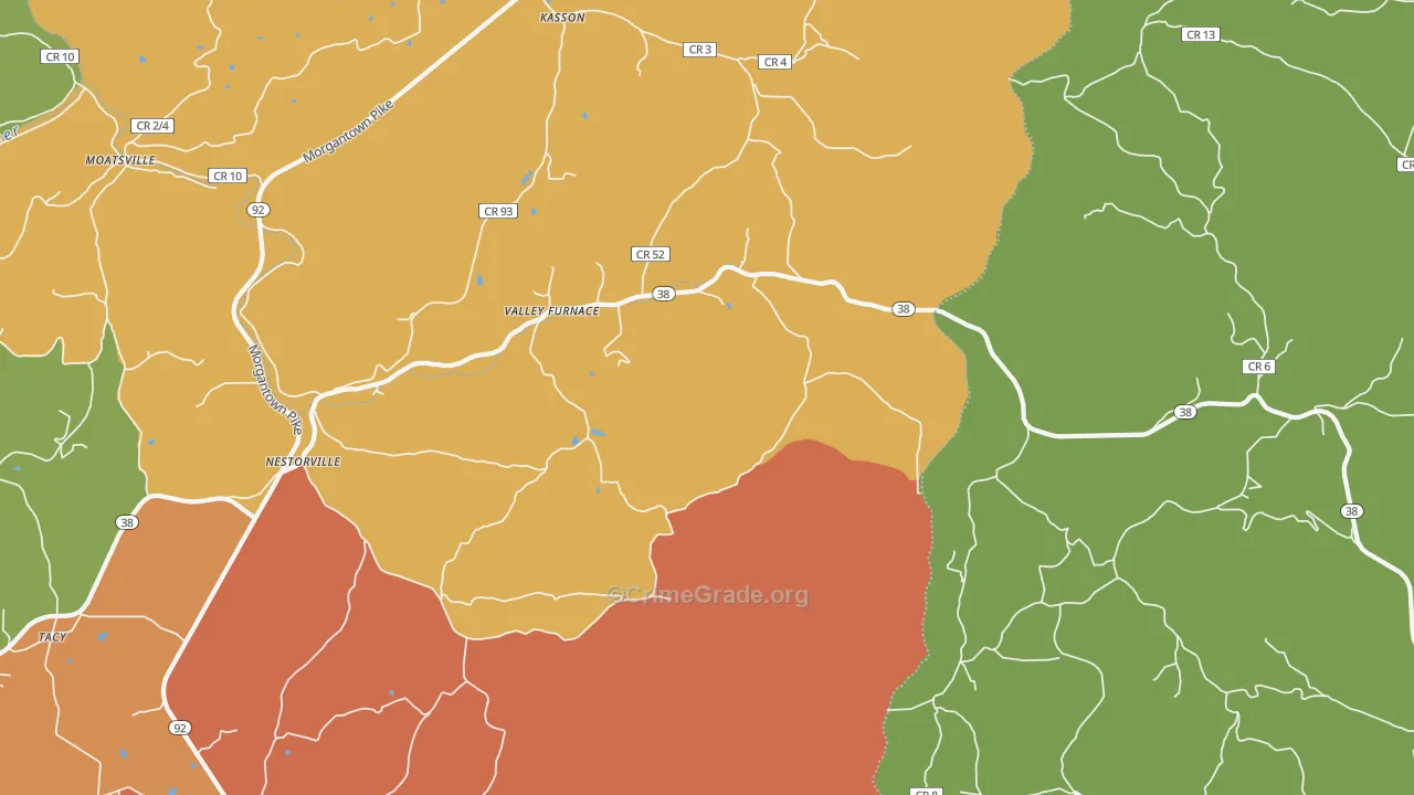 Valley Furnace, WV Map of Robbery Rates