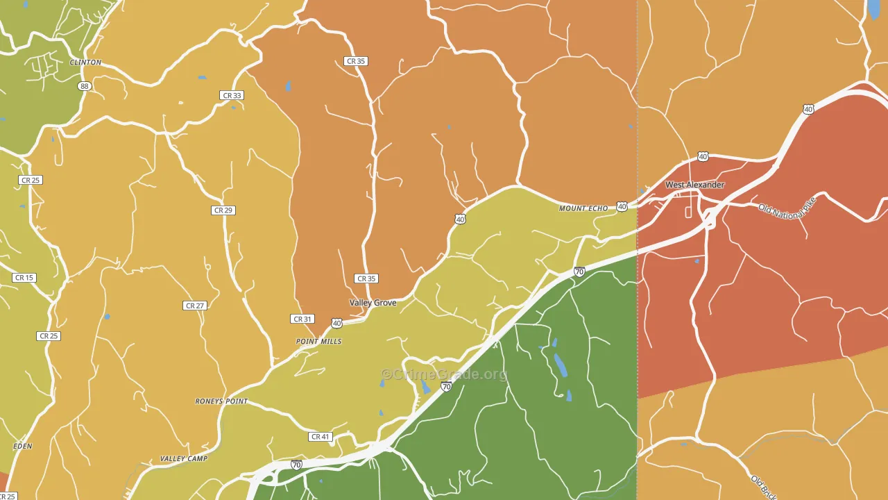 Valley Grove, WV Map of Robbery Rates