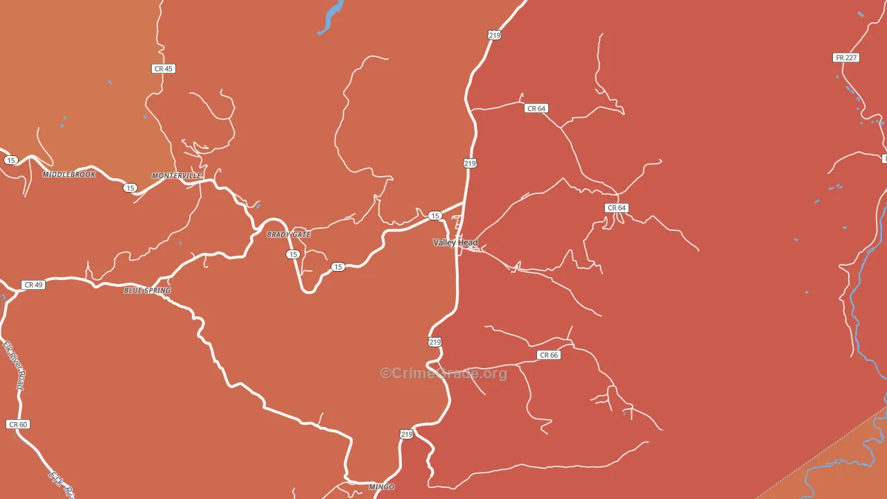 Valley Head, WV Map of Robbery Rates