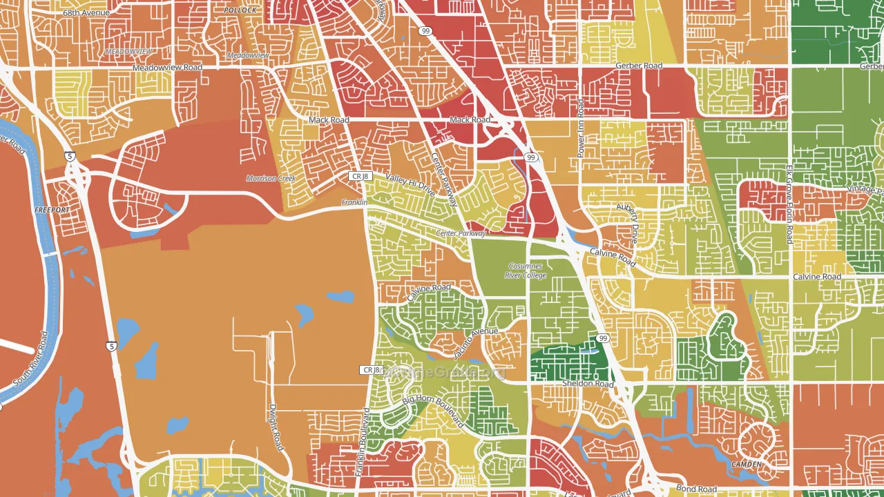 Valley High-North Laguna, Sacramento, CA Map of Robbery Rates