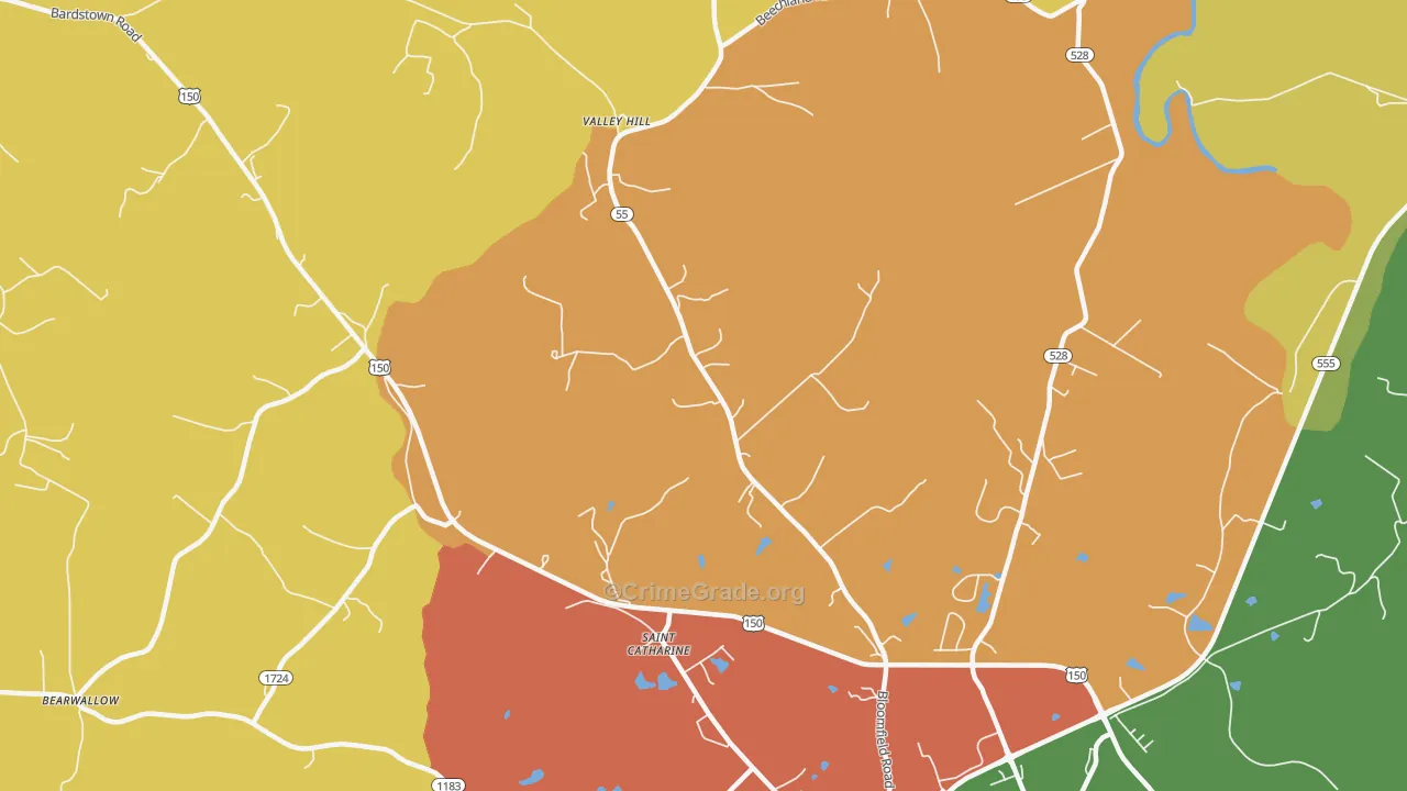 Valley Hill, KY Map of Robbery Rates