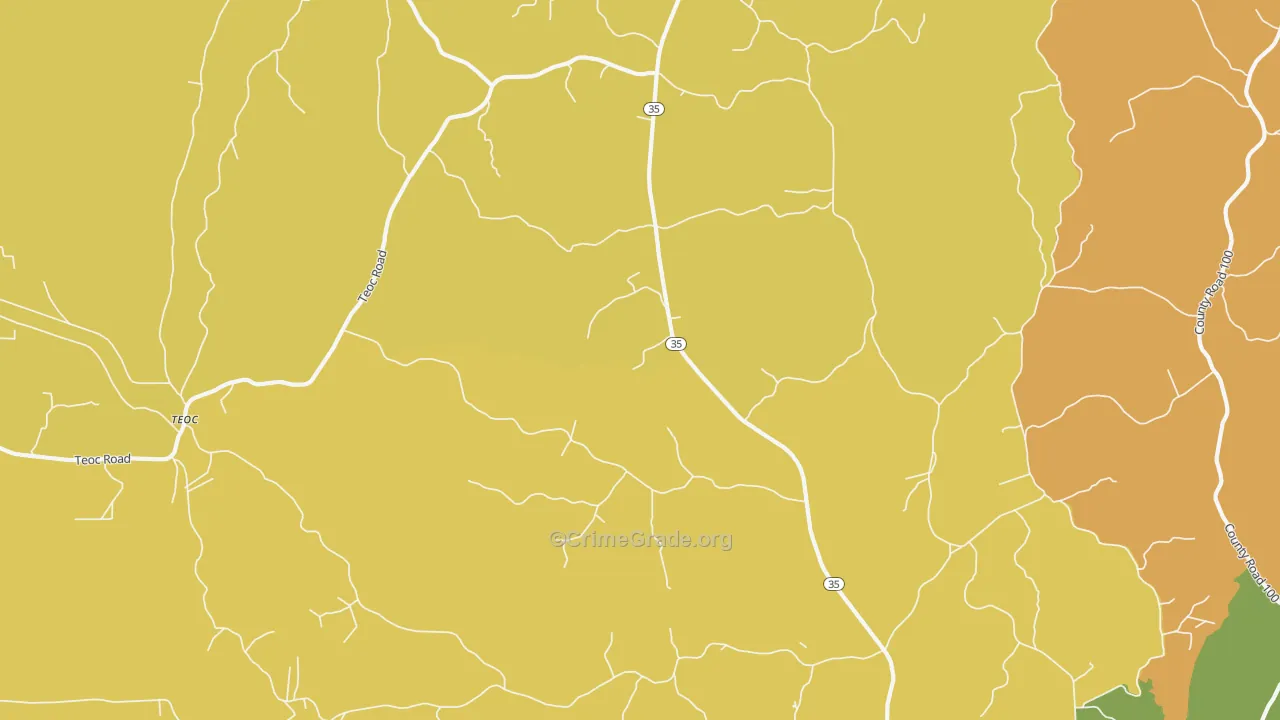 Valley Hill, MS Map of Robbery Rates