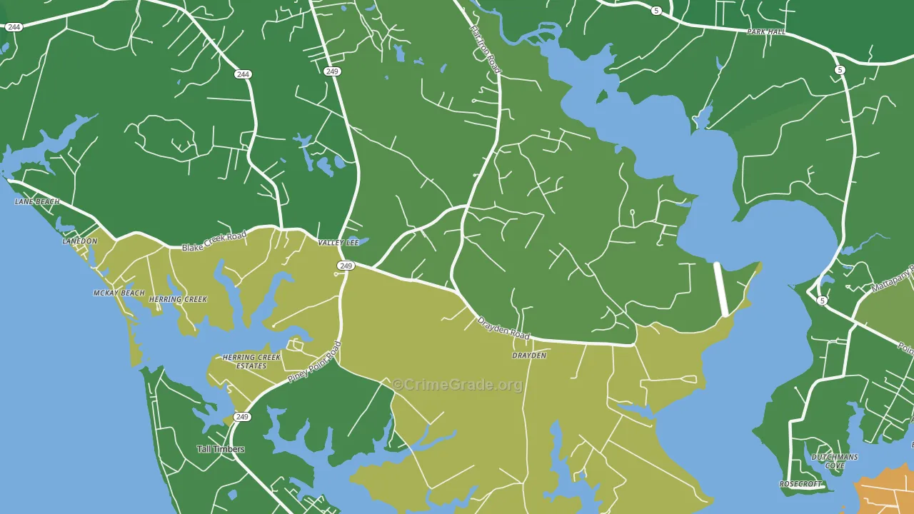 Valley Lee, MD Map of Robbery Rates