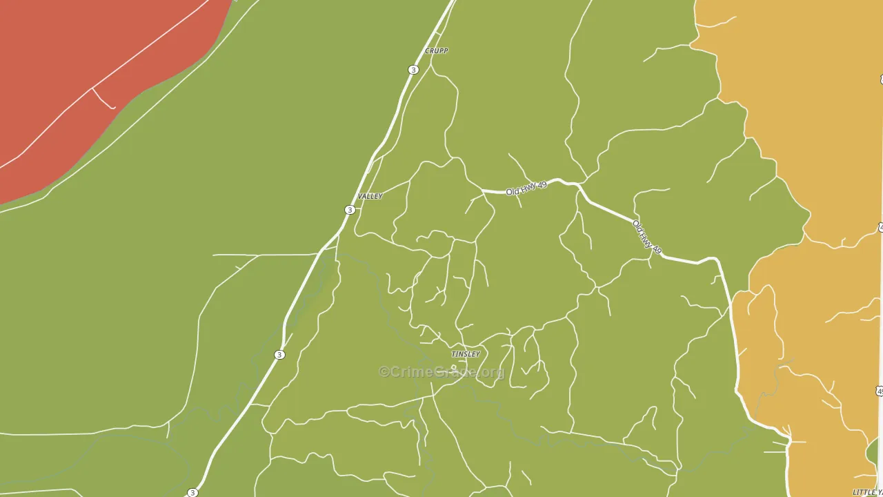 Valley, MS Map of Robbery Rates