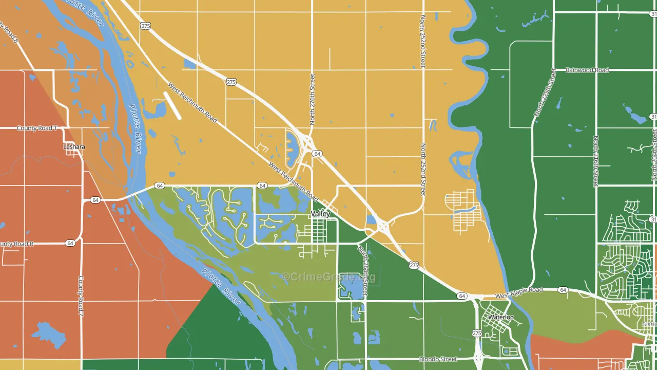 Valley, NE Map of Robbery Rates