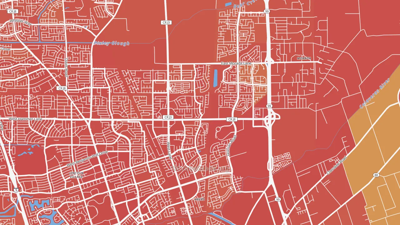 Valley Oak, Stockton, CA Map of Robbery Rates