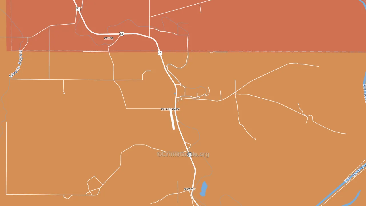 Valley Park, MS Map of Robbery Rates