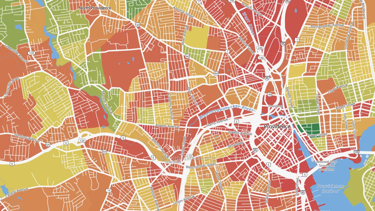 Valley, Providence, RI Map of Robbery Rates