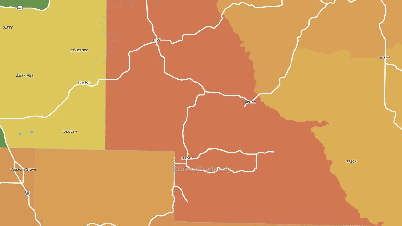 Valley Springs, AR Map of Robbery Rates
