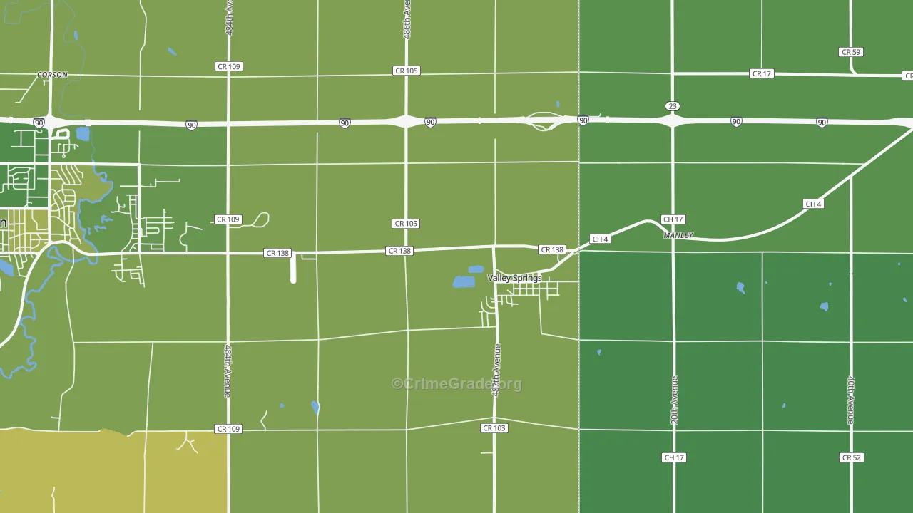 Valley Springs, SD Map of Robbery Rates